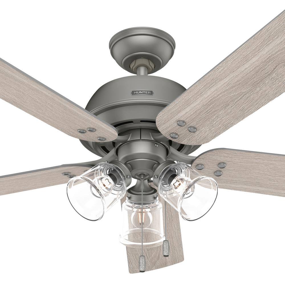 Matte Silver 52" Ceiling Fan with Light Kit and Reversible Blades