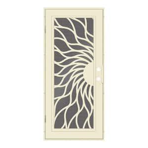 Sunfire 30 in. x 80 in. Right Hand/Outswing Beige Aluminum Security Door with Black Perforated Metal Screen