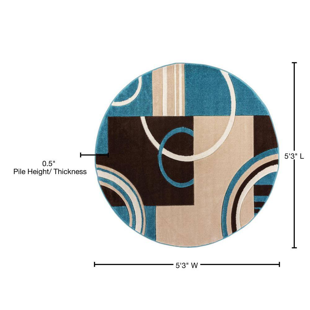 Reversible Easy-Care Round Blue Synthetic Rug, 63" Diameter