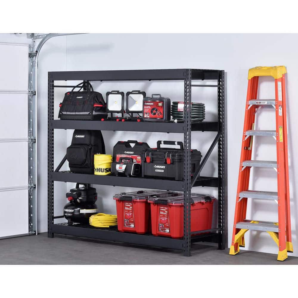 Husky 4-Shelf Metal Industrial Duty Freestanding Garage Storage Shelving Unit in Black (77 in. W x 72 in. H x 24 in. D) N2W772472W4B