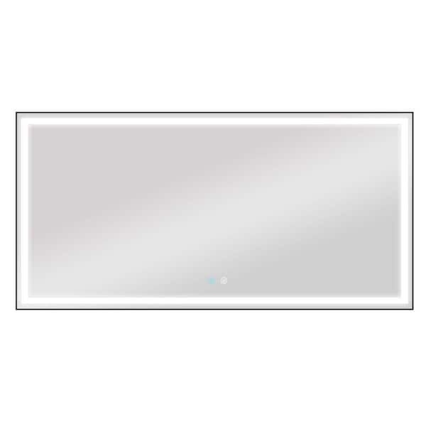 Yunus 72 in. W x 36 in. H Rectangular Black Framed Wall Bathroom Vanity Mirror in Silver