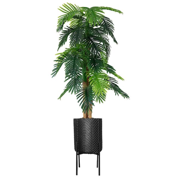 VINTAGE HOME 89.5 in. Real Touch Palm Tree with Eco Planter Chevron Planter