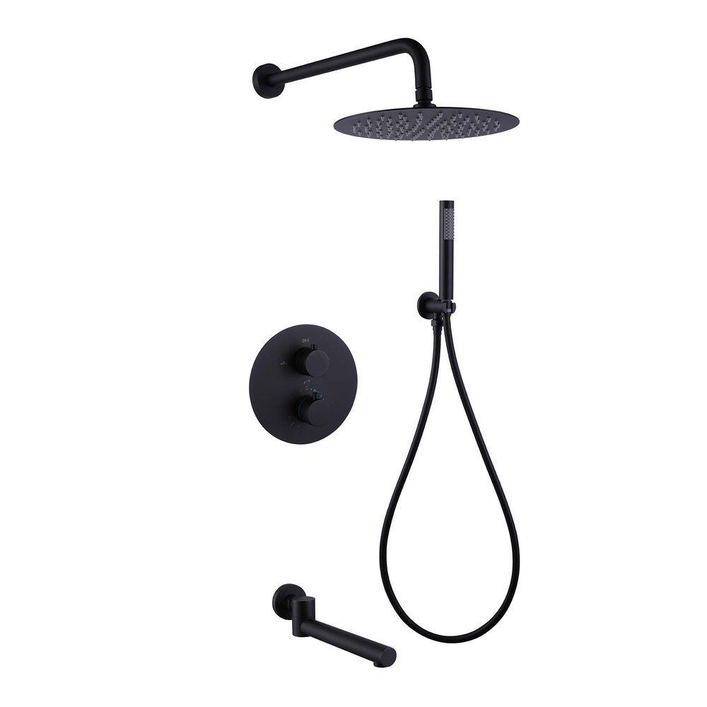 2 Handle 2-Spray Tub and Shower Faucet 2.5 GPM in Matte Black Pressure Balance Valve Included, 10 in. Rain Shower Head price history on PriceWatchPro