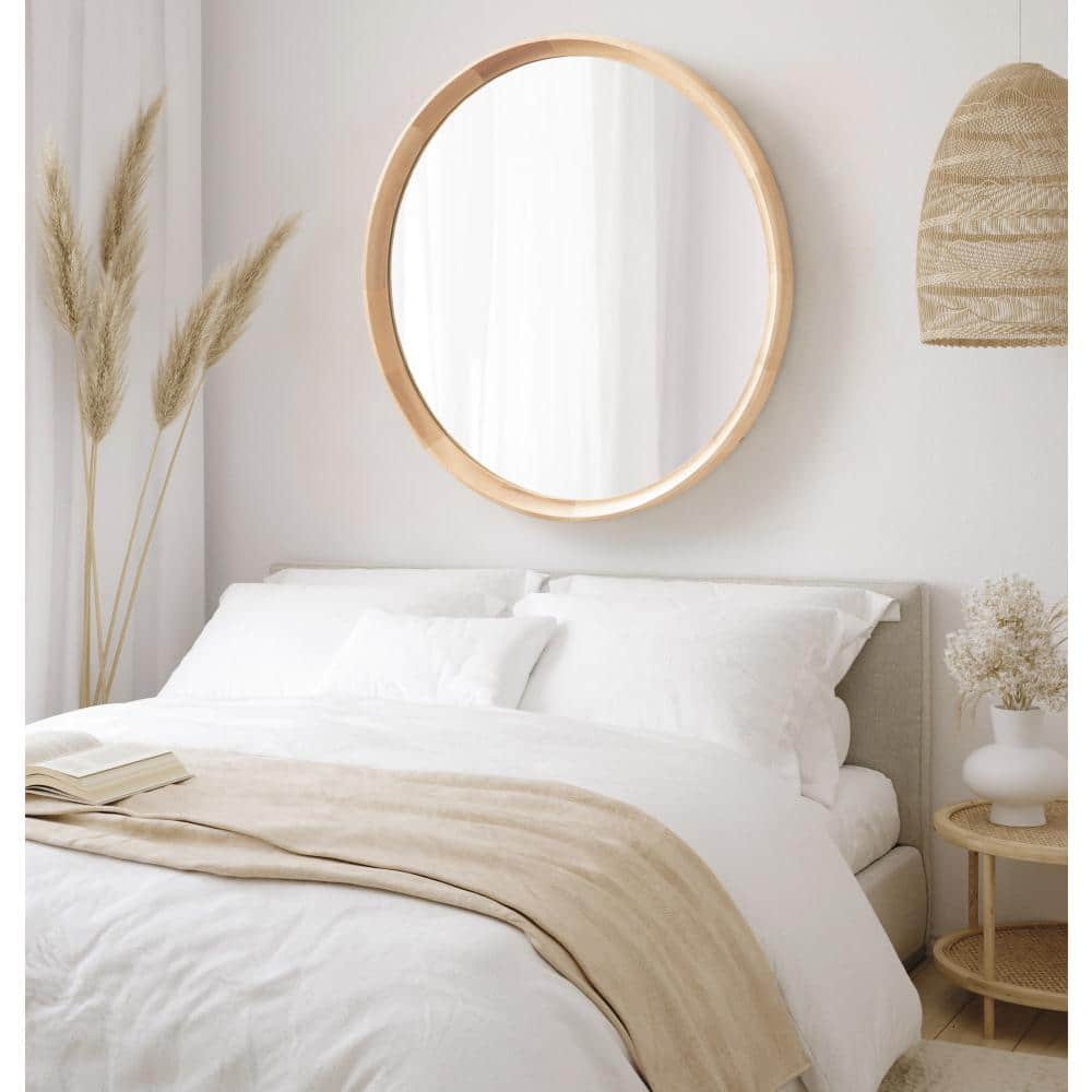 Hatherleigh 34-Inch Round Natural Wood Bathroom Vanity Mirror