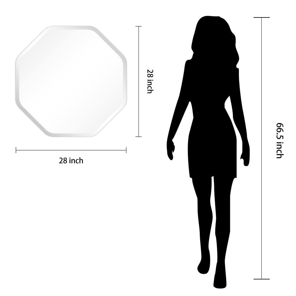 28" Frameless Beveled Octagonal Bathroom Wall Mirror