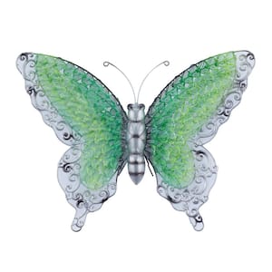 16 in. x 21 in. Green Metal Eclectic Butterfly Wall Decor
