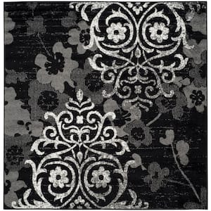 Adirondack Black/Silver 4 ft. x 4 ft. Square Floral Area Rug