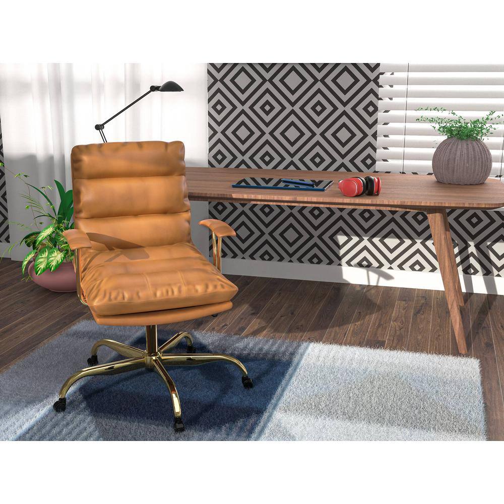 Saddle Brown Leather Swivel Executive Office Chair with Metal Base