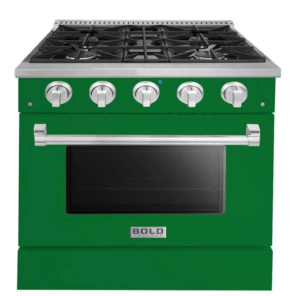 Hallman BOLD 30" 4.2 Cu.Ft. 4 Burner Freestanding Dual Fuel Range with Gas Stove and Electric Oven in Green Family