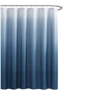 Ombre 70 in. x 72 in. Navy Texture Printed Microfiber Shower Curtain Set with Beaded Rings