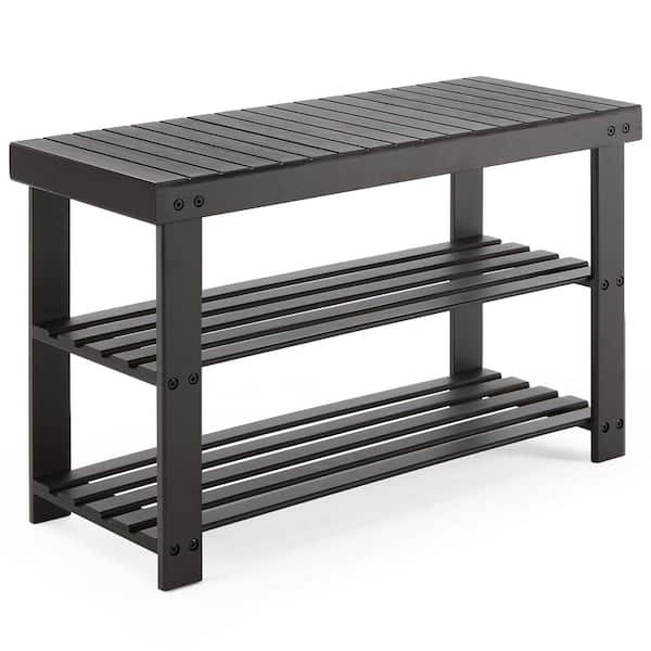 3-Tier Bamboo Compact Storage Organizer, Shoe Rack Bench, 286 lbs. Capacity for Entryway Bedroom Living Room-Brown