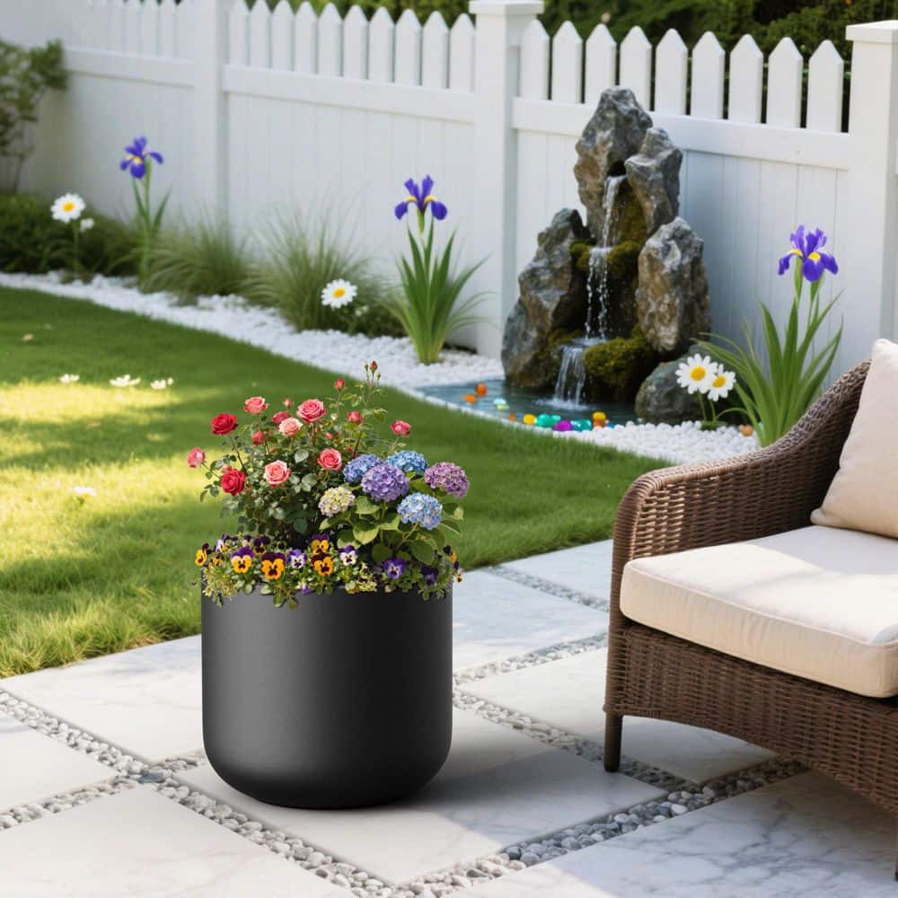 17.5in.W x 16in.H Concrete Extra Large Tall Round Matte Black Flower Planter Plant Pot with Drainage Hole price history on PriceWatchPro