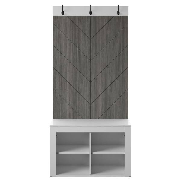 Twin Star Home Chevron White Hall Trees with Storage Cubbies SB795TPT01