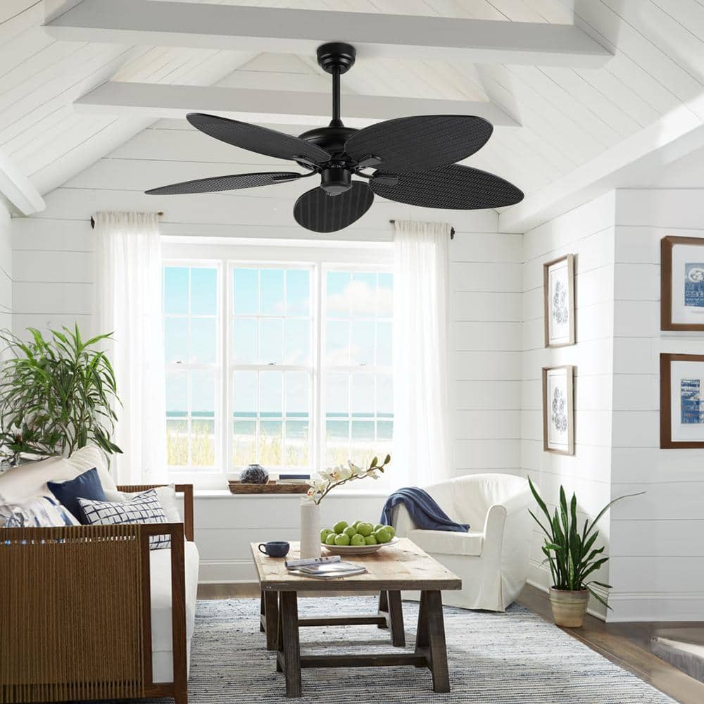 Raffles 52" Black Palm Blade Ceiling Fan with Remote Control