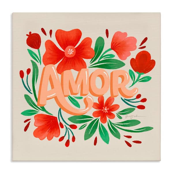 Stupell Industries Amor with Red Flowers by Gia Graham Gallery Wrapped Unframed Nature Graphic Art Print 17 in. x 17 in.