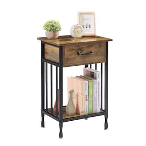 Nightstands Set of 2, Industrial Side/End Tables with Drawer and Storage Shelf, Night Stands, Antique Brown