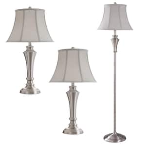 61 in. Brushed Nickel Table and Floor Lamp Set (3-Piece)