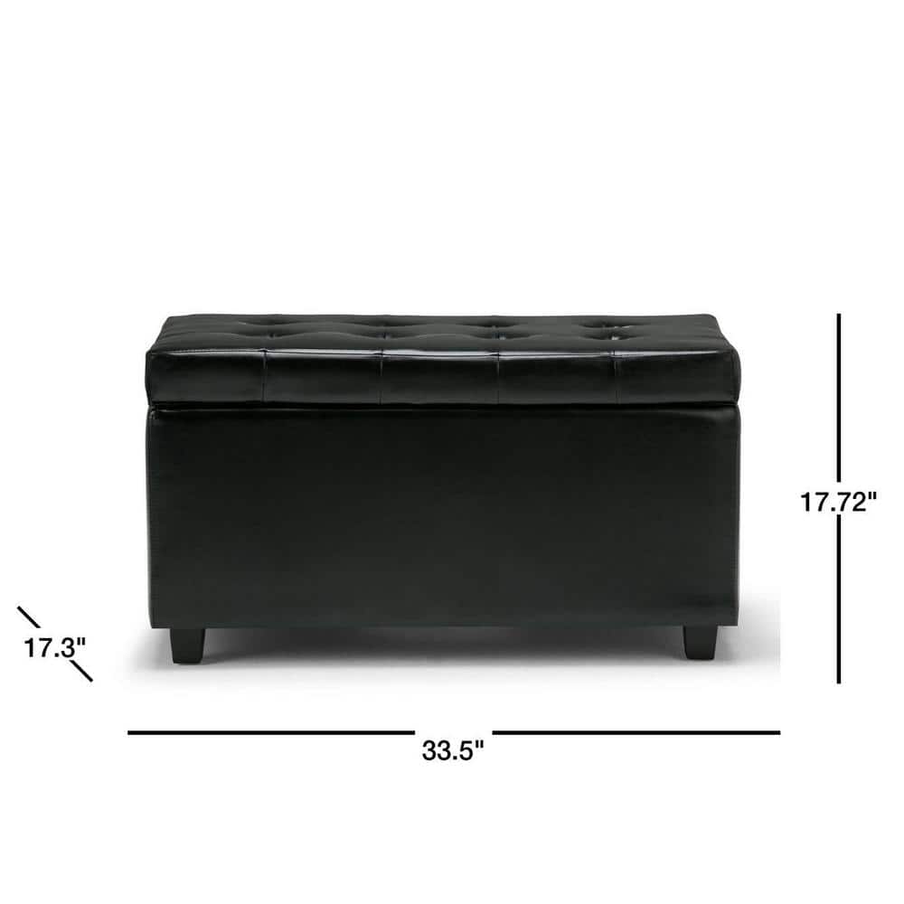 Midnight Black Tufted Faux Leather Rectangular Ottoman