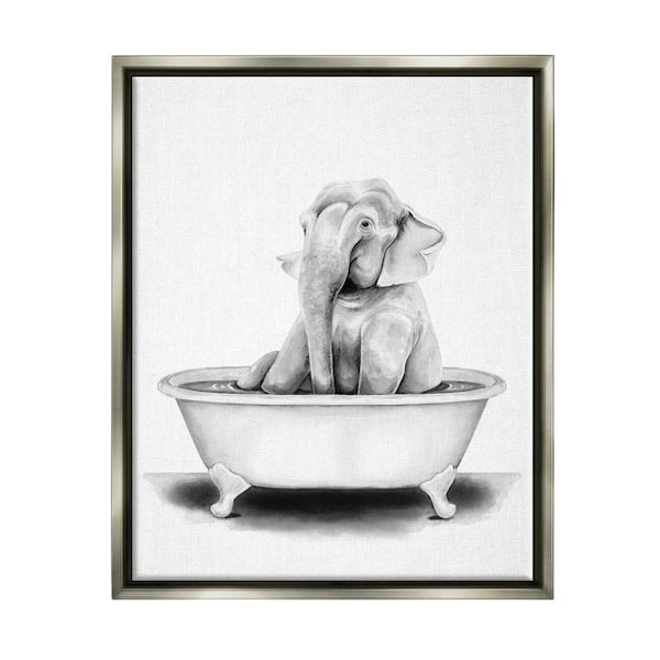 Stupell Industries Manatee Sea Life Swimming Bathtub Bathroom Painting Graphic Art White Framed Art Print Wall Art, Design by Ziwei Li