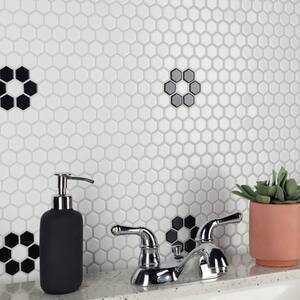 Soulscrafts Porcelain Ceramic 1 Inch Hexagon Mosaic Tile for Kitchen Backsplash Bathroom Wall & Floor Tile White, Black & Grey Mixed;10 Sheets/Box