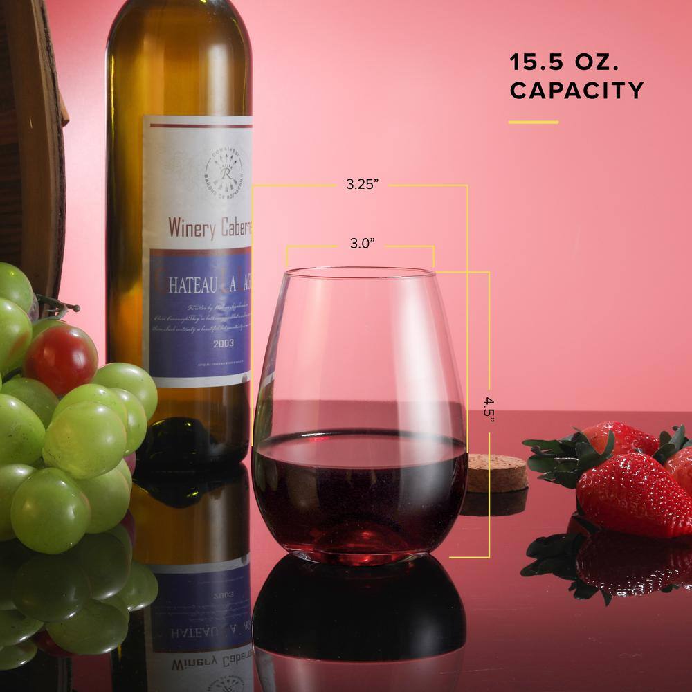 15.5-Ounce Clear Lead-Free Crystal Stemless Wine Glass Set