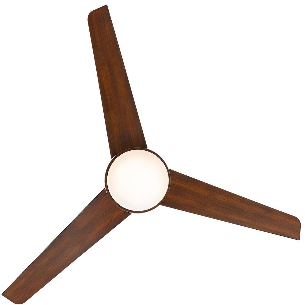 54" Matte Black Distressed Koa Smart Ceiling Fan with LED Light