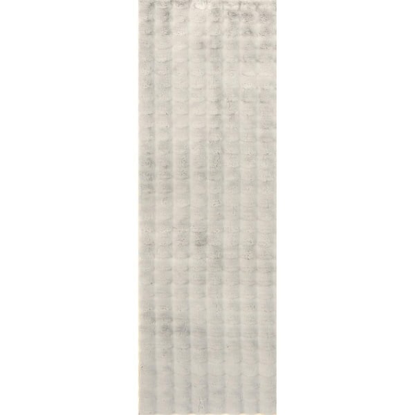 Jeni Solid Faux Rabbit Machine Washable 2 ft. 6 in.  x 8 ft. Silver Runner Rug