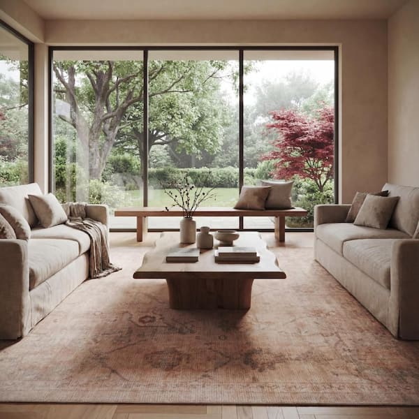 Partha Vintage and Distressed Washable Peach 4 ft. x 6 ft. Indoor Area Rug