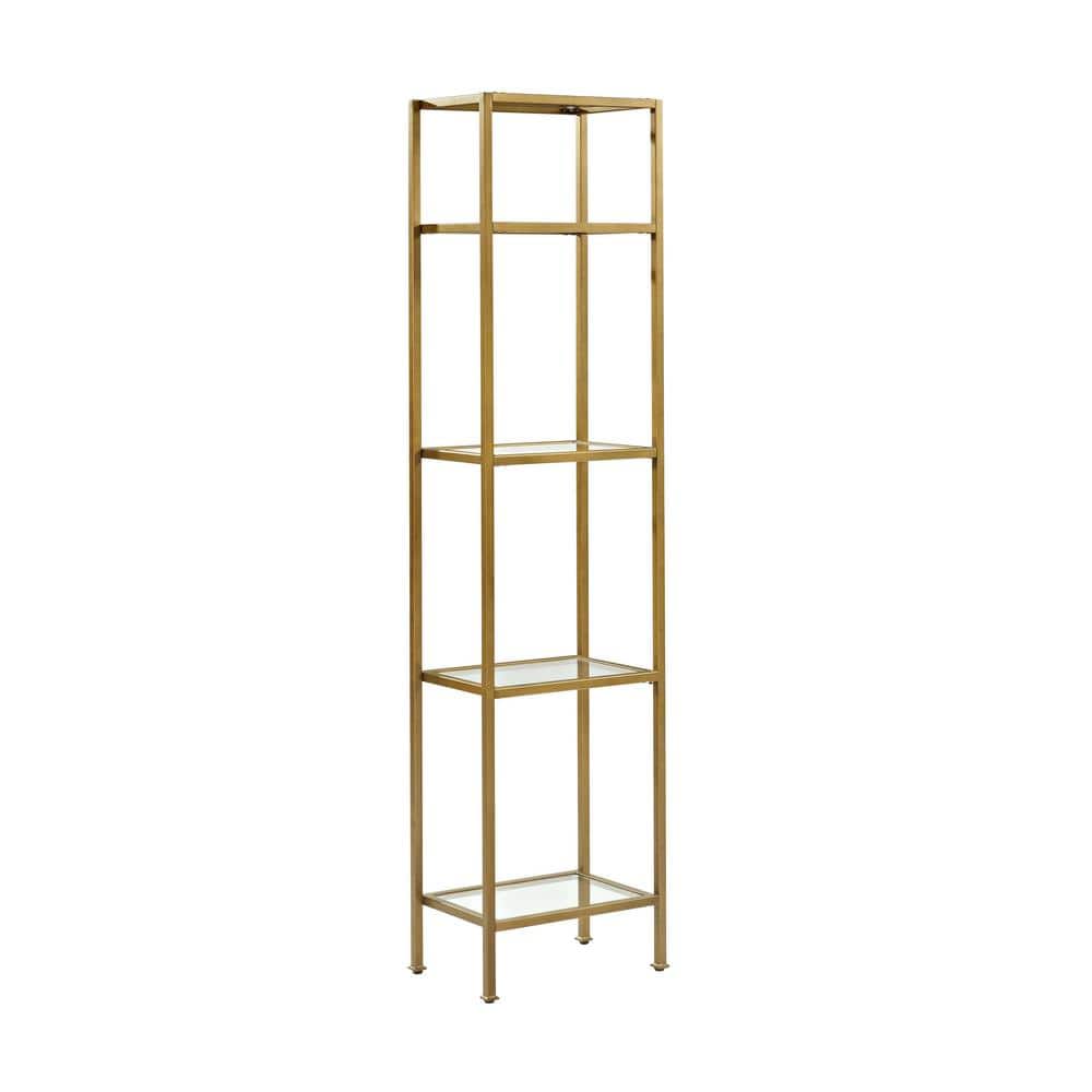 Details about   80 in Gold/Clear Metal 4-shelf Etagere Bookcase with Open Back 