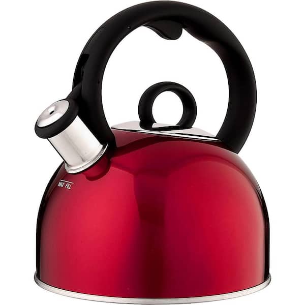 Adrinfly 8-Cup Stainless Steel Boiling Whistle Stovetop Classic Kettle in Metallic Red Make 2-Quarts of Boiling Water