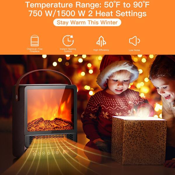 1500-Watt Portable Electric Fireplace Heater With Remote