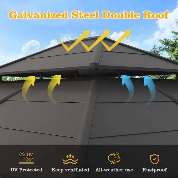 12 ft. x 14 ft. Hardtop Outdoor Gazebo with Double Galvanized Steel Roof, Included Mosquito Netting and Curtains