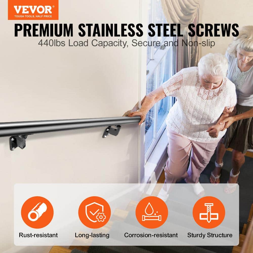 Black Aluminum Alloy Wall Mount Stair Handrail, 60" Length