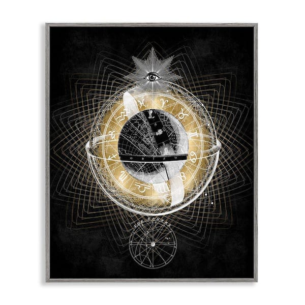 Stupell Industries Zodiac Symbols on Fractal by Oliver Jeffries Gray Framed Religious Giclee Art Print 14 in. x 11 in.