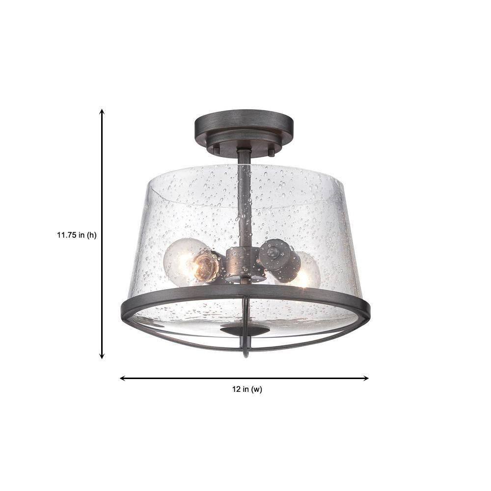 Weathered Iron and Clear Seedy Glass Semi-Flush Mount Ceiling Light