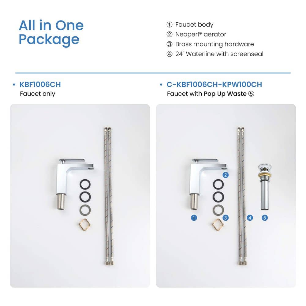 Chrome Single-Handle Modern Bathroom Faucet with Pop-Up Drain