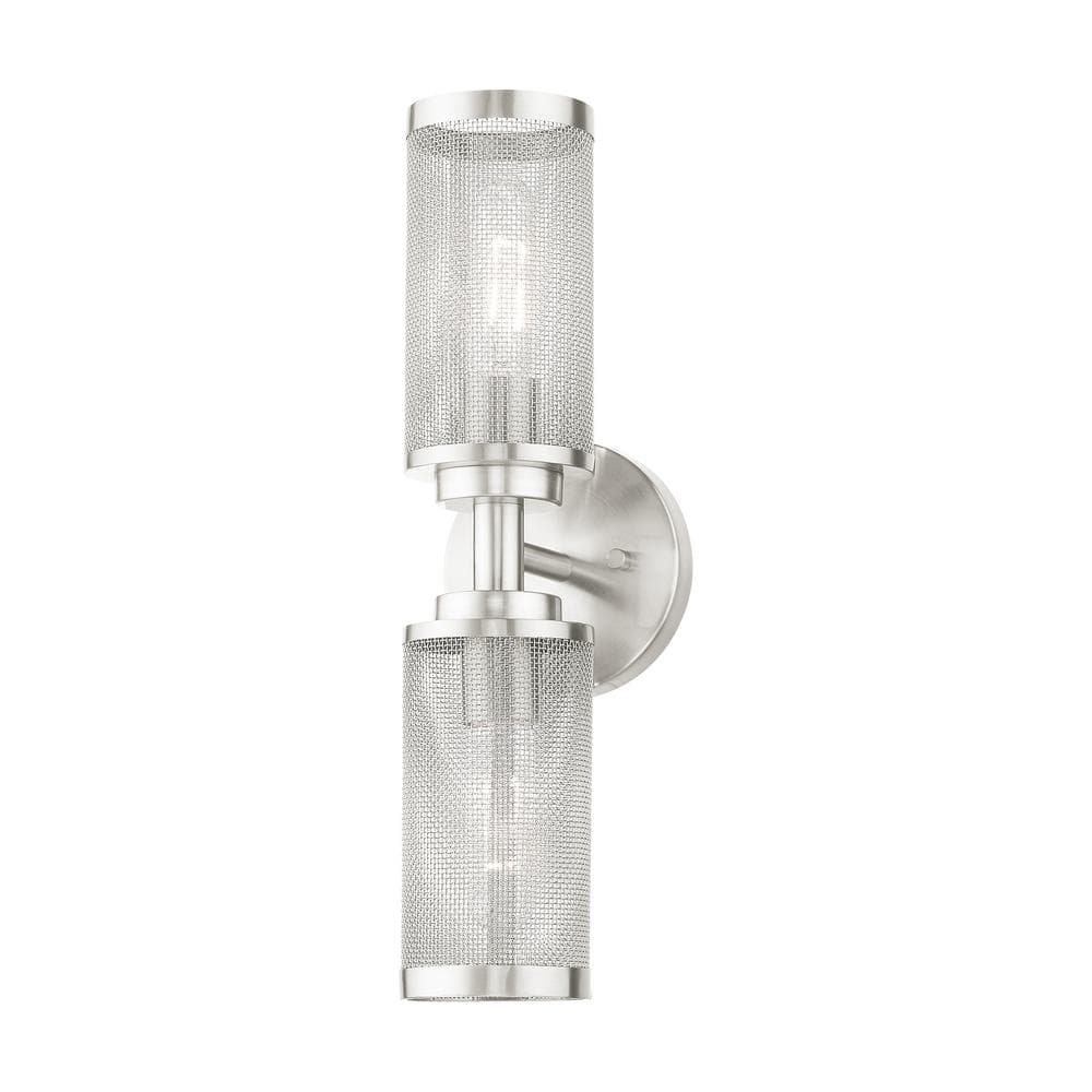Brushed Nickel 2-Light Wall Sconce with Stainless Steel Mesh Shade