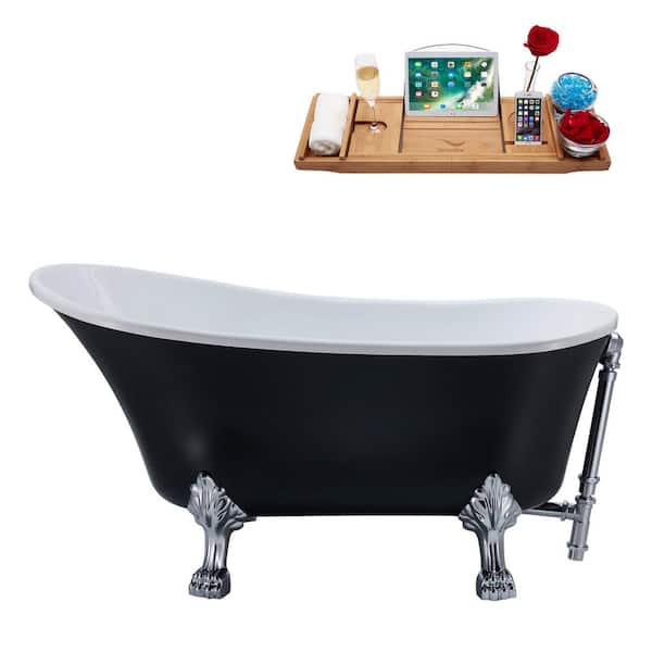 Streamline 55 in. Acrylic Clawfoot Non-Whirlpool Bathtub in Matte Black With Polished Chrome Clawfeet And Polished Chrome Drain
