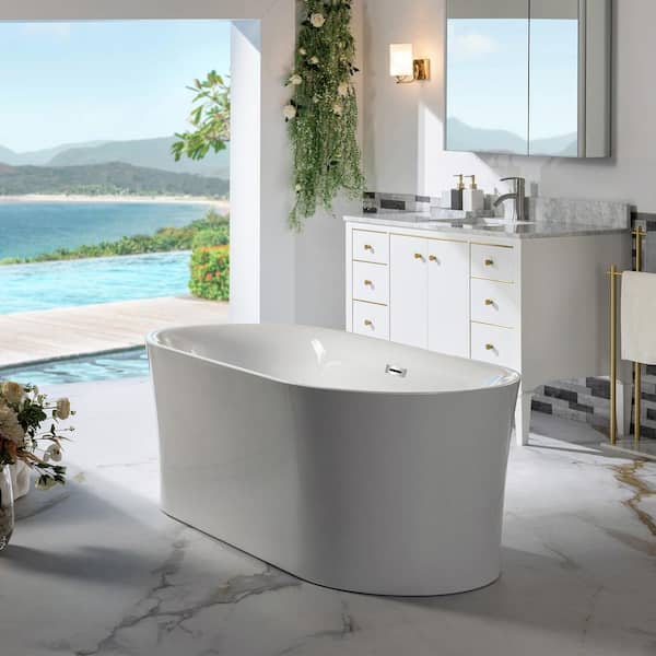 Vienna 66 in. Acrylic Freestanding Double Ended Soaking Bathtub with Drain and Overflow Included in White Vienna 66 in. Acrylic Freestanding Double Ended Soaking Bathtub with Drain and Overflow Included in White