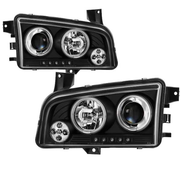 Dodge Charger 06-10 Projector Headlights - Halogen Model Only- CCFL Halo - LED ( Replaceable LEDs ) - Black