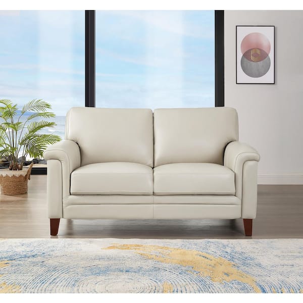 Westcott 61.5 in. Top Grain Leather 2-Seater Loveseat with Memory Foam in Vanilla