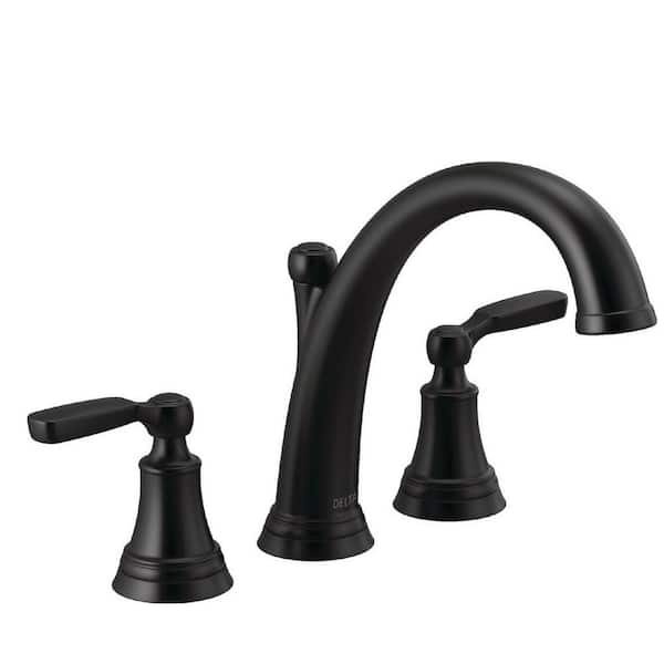 Woodhurst 2-Handle Deck Mount Roman Tub Faucet Trim Kit in Matte Black (Valve Not Included)