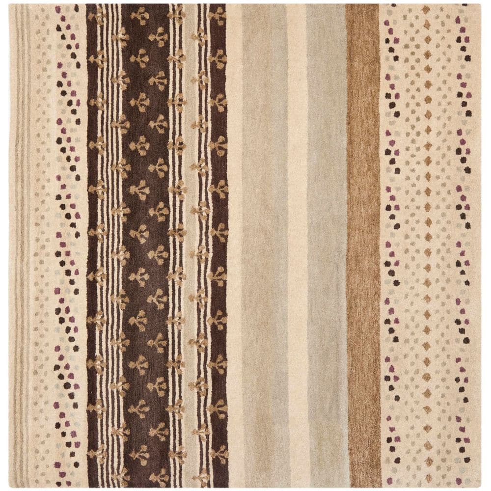 SAFAVIEH Wyndham 7 ft. x 7 ft. Ivory/Multi Striped Geometric Square ...