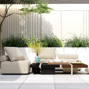 32 in. 3 Piece Square Aluminum Outdoor Sectional Polyester Modular Sofa with Light Brown Cushion