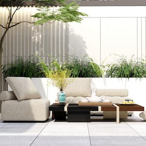 1-Piece Aluminum Outdoor Sectional , Couch Back Cushion Covers - Removable, Waterproof Sofa Cover, with Brown Cushions