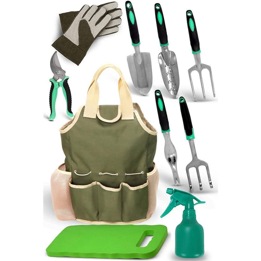 10-Piece Heavy-Duty Garden Tool Set (Green) garden tool set B07QF9TLFZ -  The Home Depot