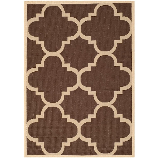 SAFAVIEH Courtyard Dark Brown 4 ft. x 6 ft. Geometric Indoor/Outdoor Patio  Area Rug