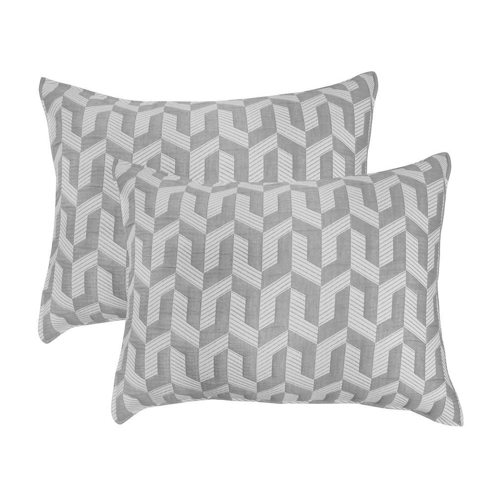 Torino Geo Grey Reversible Jacquard Cotton Blend Quilt Set - Twin