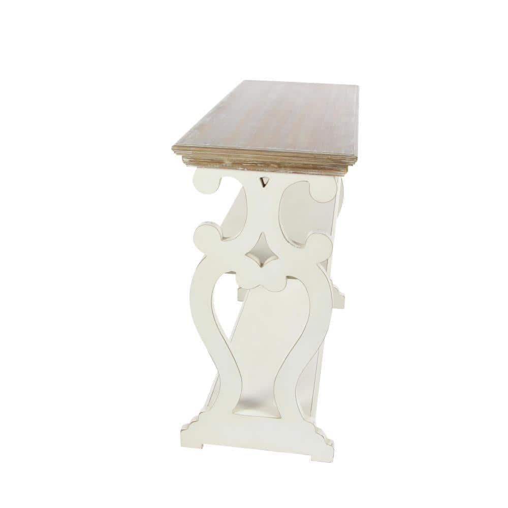 Cottage Charm White and Natural Wood 2-Tier Console Table with Storage
