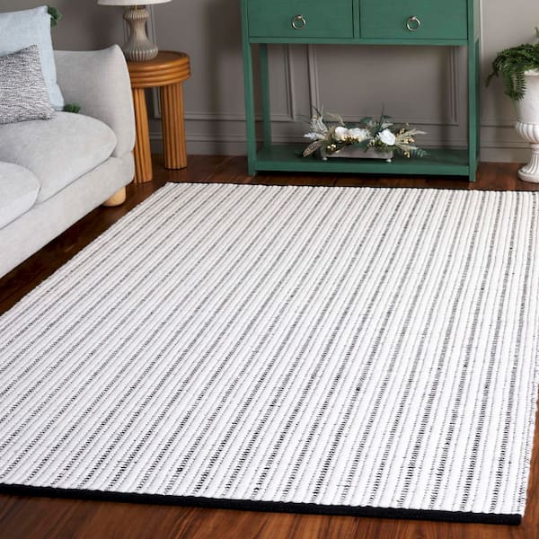 Vermont 6 ft. x 6 ft. Black/Ivory Striped Modern Square Area Rug